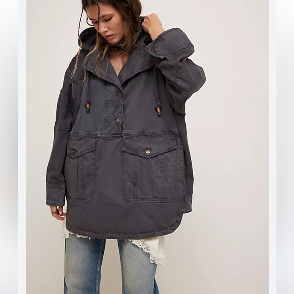 Free People Jackets & Blazers - We The Free People Marlie Washed Pullover Jacket Coat Hoodie OVERSIZED Utility